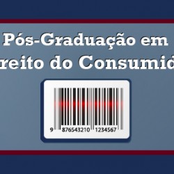 Imagem: imagem com fundo azul claro com código de barra referente a "Aula inaugural da nova turma turma de Pós-Graduação em Direito do Consumidor"